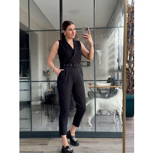 Kruvaze Yaka Kemerli Kadın Tulum