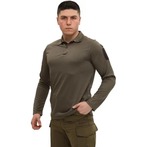 Single Sword Polo Yaka Uzun Kol Taktik Erkek T-Shirt, Haki Renk, Mikrofiber Kumaş