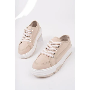 CARİNA Kalın Taban Keten Kumaş Bağcıklı Kadın Günlük Sneaker Spor Ayakkabı
