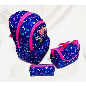 Fiyonklu Çocuk 3’lü Okul Çanta Seti Lacivert Renkli Sırt Çantası Termal Beslenme Çantası Kalemlik