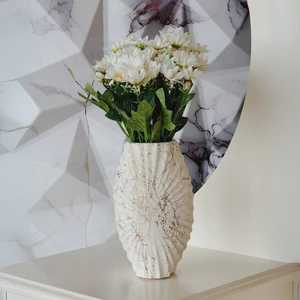 Iskandinav Tarzı Mermer Efektli El Yapımı Istiridye Beton Vazo, 17 cm