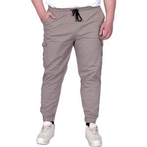 Mode Xl Büyük Beden Erkek Pantolon Keten Kargo Jogger 21911 Taş Rengi