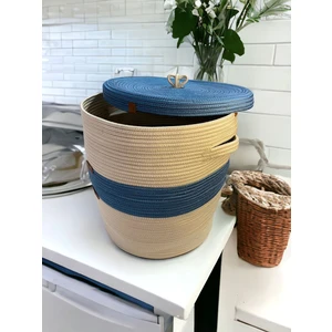 Jüt Hasır Sepet Düzenleyici Oyuncak Çamaşır Sepeti Kapaklı  35 x 40 cm