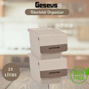 Tekerlekli Patateslik Soğanlık Oyuncak Kutusu Patateslik Soğanlık Sepeti 2X12LT Krem+Açık Kahve