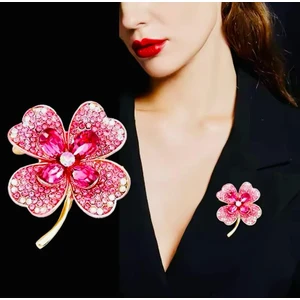 Rachel Silver Pembe Zirkon Taşlı Altın Renk Kristal Taşlı Tasarım Çiçek Broş