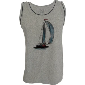 Erkek Askılı Gri Melanj T-Shirt Yelkenli Dijital Baskılı