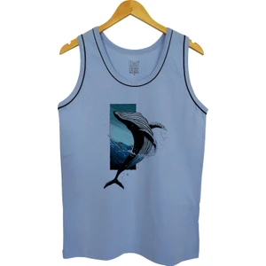 Erkek Askılı Açık Mavi T-Shirt Balina Dijital Baskılı