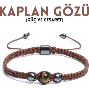 Kaplan Gözü, Hematit Doğal Taş Bileklik - 8mm 6mm Makrome Bileklik Ayarlanabilir