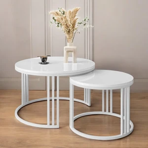 Bella Ikili Orta Sehpa Beyaz Metal