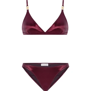 Lame Anvelop Bordo Üçgen Bikini Takım