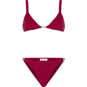 Aksesuarlı Bordo Üçgen Bikini Takım
