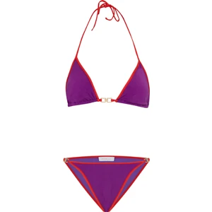 Biye Detaylı Aksesuarlı Mor Üçgen Bikini Takım