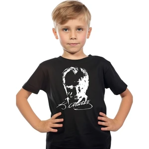 Sıfır Yaka T-Shirt - %100 Pamuk Çocuk Atatürk Baskılı