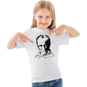 Sıfır Yaka T-Shirt - %100 Pamuk Çocuk Atatürk Baskılı