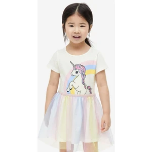 Renkli Unicorn Baskılı Tüllü Elbise