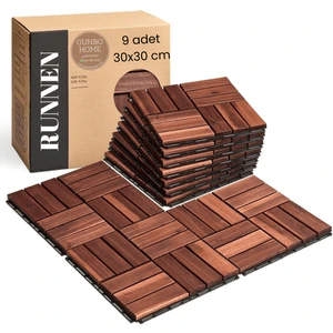 Akasya Ağacı Yer Karosu 9 Adet 1 Koli Bahçe Banyo Deck Ahşap Karo Masif Yer Döşemesi Balkon Deck