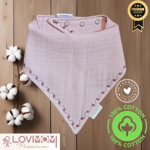 Lovimom Premium Premium  Pamuk Ekstra Soft 2 Kat Müslin Bebek Fuları Salya & Mama Önlüğü 45cm 3 Çıtçıtlı Pinkone
