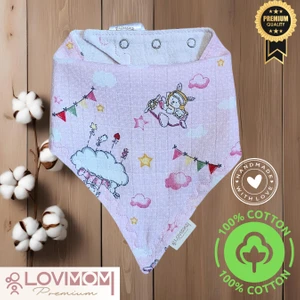 Lovimom Premium Premium  Pamuk Ekstra Soft 2 Kat Müslin Bebek Fuları Salya & Mama Önlüğü 45cm 3 Çıtçıtlı Dream