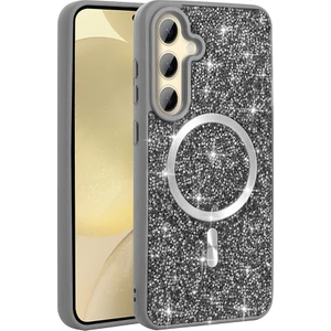 M.TK Moveteck Samsung Galaxy S24 Fe Kılıf  Kum Taşlı Kristal Görünümlü Simli Parlak Renkli Magsafe Kapak