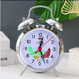 Mr Büyük Boy Kurmalı Çift Çanlı Çalar Saat Tavuk ve Çiftlik Desenli Nostalji Masaüstü Saat 17X12X6 cm  Dekoratif