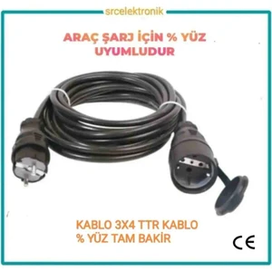 Arac Şarjı Için (12-50 Metre Arasi) 3x4 Ttr Hes Veya Öznur Kablo Tam Bakir Uzatma Seyyar Kablo