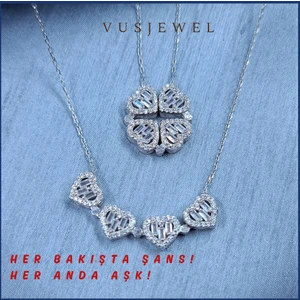 VUS Jevel Vüs Jewel 925 Ayar Gümüş 4 Yapraklı Yonca Kolye -Şans ve Aşk Birarada, Işıklı Kutuda Şık Hediye