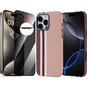 Apple iPhone 16 Pro Kılıf Magsafe Şarj Özellikli Karbon Fiber Görünümlü Zore Nekst Kapak + Hayalet Ekran Koruyucu
