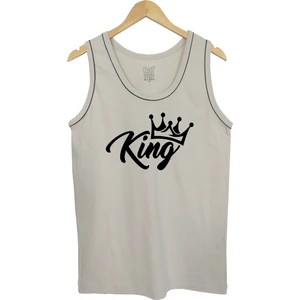 Erkek Askılı Beyaz T-Shirt King Dijital Baskılı