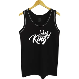 Erkek Askılı Siyah T-Shirt King Dijital Baskılı