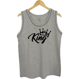 Erkek Askılı Gri Melanj T-Shirt King Dijital Baskılı