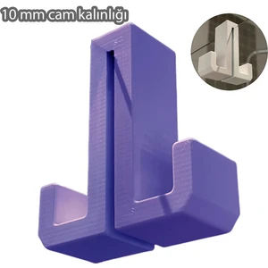 3 Boyutlu Hepsi Mor Duşakabin Askısı - Mor Havlu Askılık - Çift Taraflı Havluluk - 10 mm Cam Kalınlığına Uygun