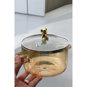 Borosilikat Cam Amber Gold Detaylı Ayıcıklı Tencere 1700 ml