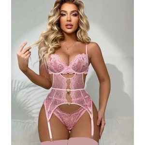 New Dreams Rahat Estetik ve Şık Tasarım Pembe Jartiyer Gecelik Set