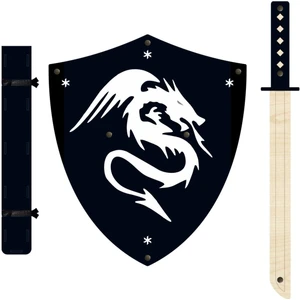 Ahşap Oyuncak Japon Samuray-Ninja Kalkanı ve Katana Kılıcı Siyah