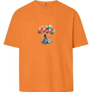 Book OrBook Flyballoon Unisex Çift Iplik Dokumalı Rahat Kalıp %100 Pamuk T-Shirt