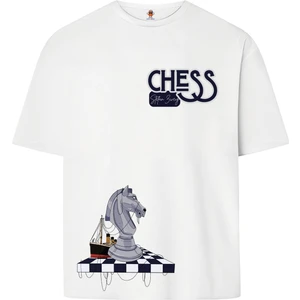 Book OrBook Stefan Zweig Satranç Çapraz Tasarım  Çift Iplik Dokumalı Rahat Kalıp Pamuk T-Shirt