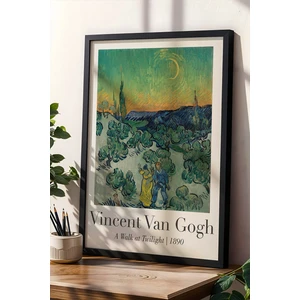 Vincent Van Gogh Alacakaranlıkta Yürüyüş 1890 Vintage Doğal Ahşap Çerçeveli Duvar Tablosu