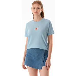 Ayıcık Nakışlı Bürümcük Kumaş Oversize Tişört