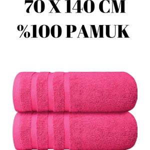 KAYABEY HOME Iki Adet Banyo Duş Havlu Seti  Pamuk Üç Çizgi Desenli 70 x 140  cm