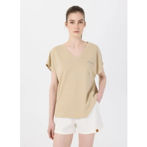 Discovery Expedition D5SL-TST3544 Bej V Yaka Relaxed Düz Kadın T-Shirt