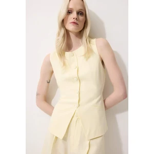 Slim Fit Dar Kesim Keten Karışımlı Blazer Yelek E9946AX25SM