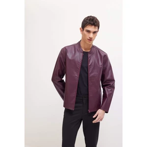 Su İtici Slim Fit Dar Kesim Dik Yaka Fermuarlı Suni Deri Ceket Mont D8525AX25SP