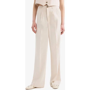 Wide Leg Keten Karışımlı Palazzo Pantolon Yüksek Bel Geniş Bol Paça Pensli Cepli A1922AX25SM