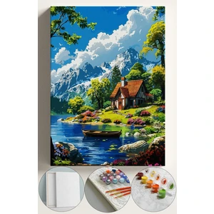 Sayılarla Boyama Çerçeveli Hobi Seti Numaralı Tuval Fırça Boya Dahil Kasnaklı 40X50 cm Güzel Manzara