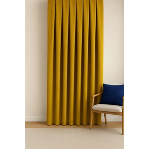 Barcelona Kadife Dokulu Fon Perde Koyu Sarı (Pilesiz)