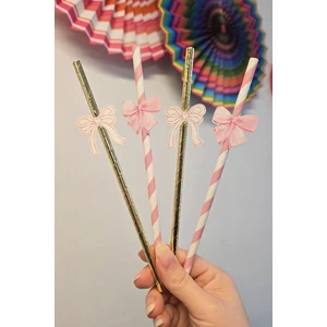 Pembe Fiyonk Pipet Süsleri 10LU Fiyonk Konsept Lüks Pipet Paketi