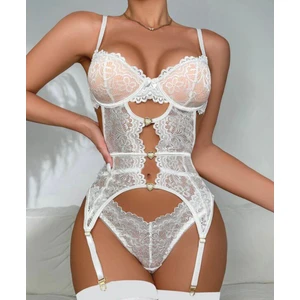 New Dreams Modern Dantel ve Tül Detaylı İç Çamaşırı Seti, Ayarlanabilir Askılı, Body ve File Çorap Takımı,