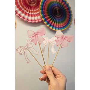 Pembe Fiyonk Tema Kürdan Süsleri Cupcake Süsleri Lüks Büyük Boy 10LU Paket