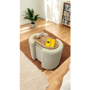 Own Home Çok Amaçlı Kapaklı Puf Depolama Alanlı & Sehpa Özellikli  Silindir Teddy Kumaş Puf Bench