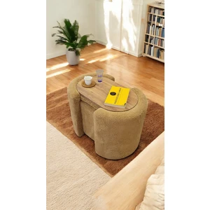 Own Home Çok Amaçlı Kapaklı Puf Depolama Alanlı & Sehpa Özellikli  Silindir Teddy Kumaş Puf Bench